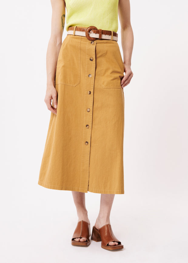 Frnch Pinar Caramel Midi Cotton Skirt
