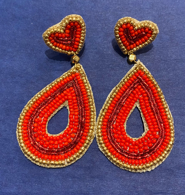 My Doris Heart Drop Earrings - Red