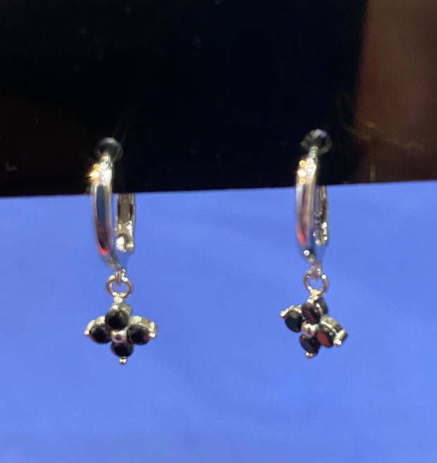 Silver Ella Mini Hoop Earrings with Flower Drops
