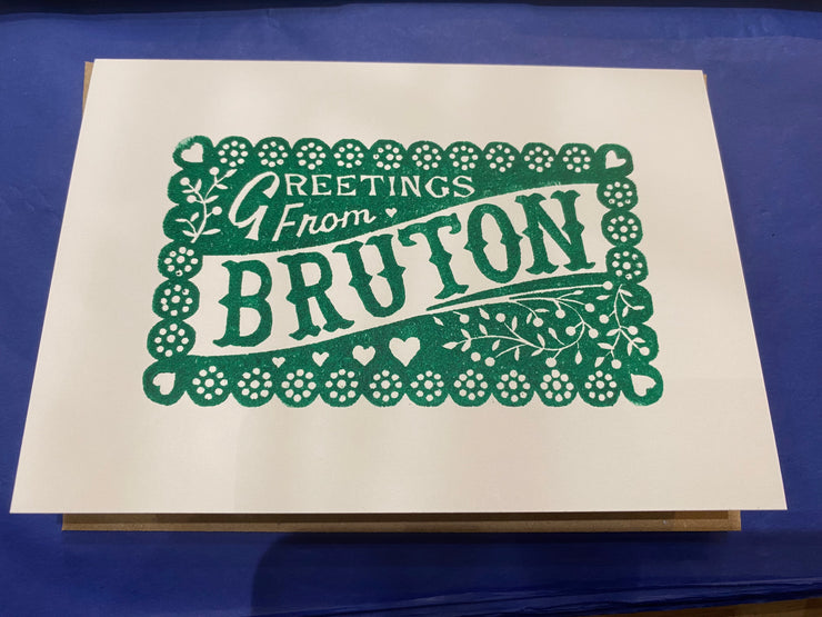 Pressed and Folded Card - Greetings From Bruton