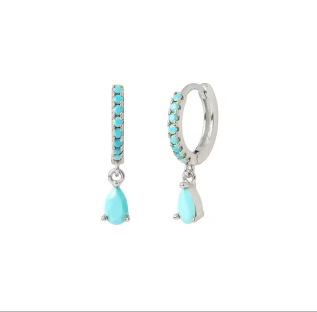 Silver Ella Mini Hoop Earrings with Teardrops