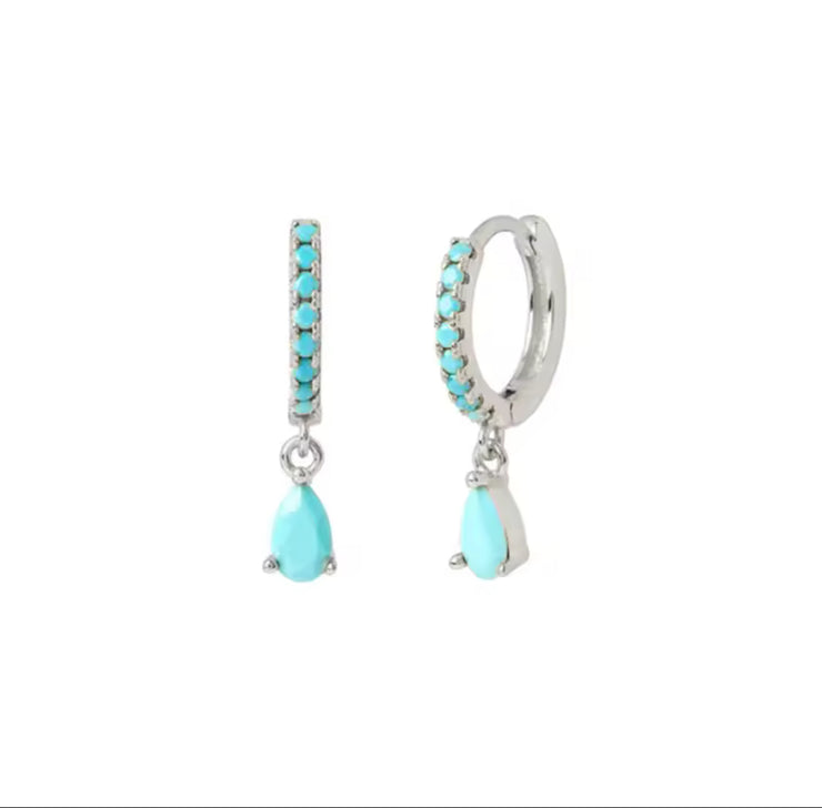Silver Ella Mini Hoop Earrings with Teardrops