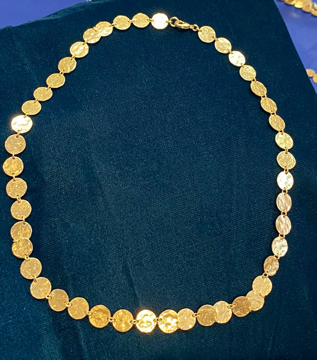 My Doris Gold Hammered Disc Necklace - Short