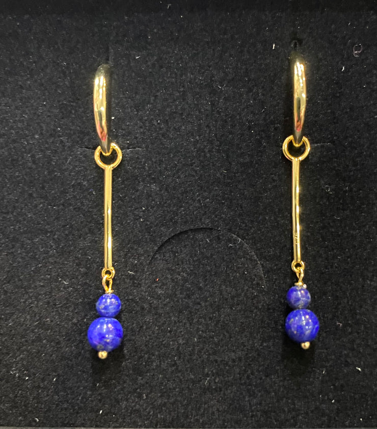 Atelier 18 Gold 13mm Hoops with Lapis Lazuli Bar Charms