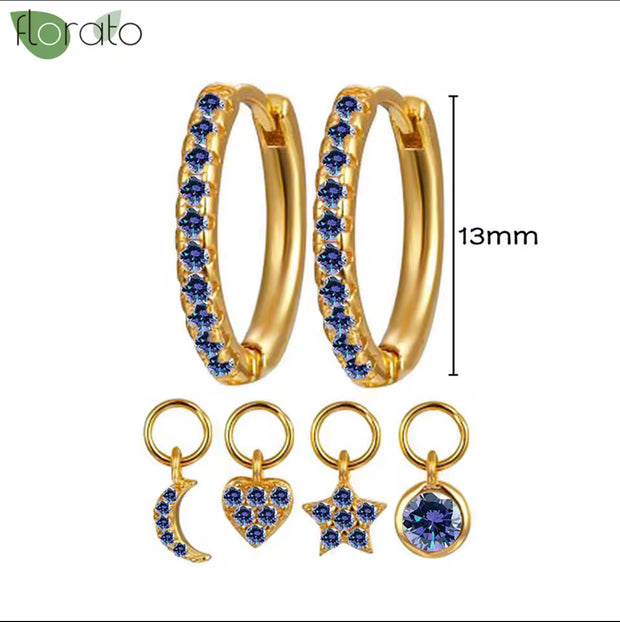 Navy Crystal Hoop Earrings with Interchangeable Pendants