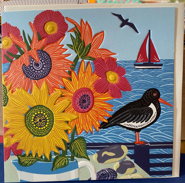 Oyster Catcher & Sunflowers Greeting Card