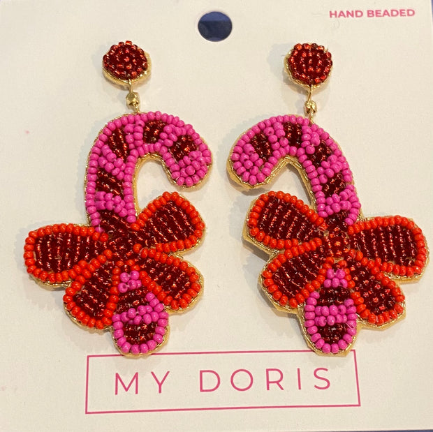 My Doris Beaded Candy Cane Earrings