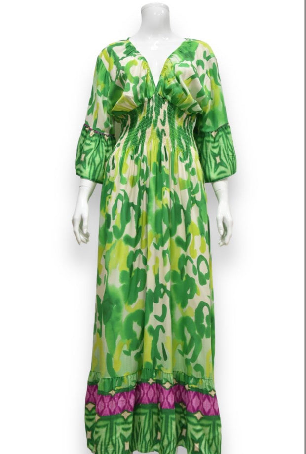 Shirring Detail Green Summer Dress