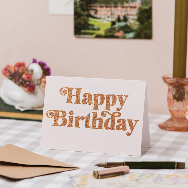 Gold Happy Birthday Card with Biodegradable Glitter