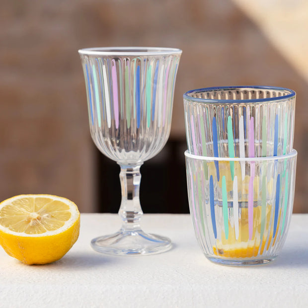 Blue & White Striped Glasses - Wine Glasses