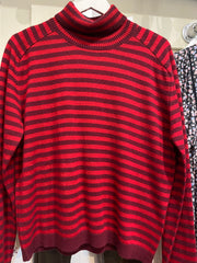 Jumper 1234 Narrow Stripe Cashmere Roll Collar - Burgundy & Dull Red