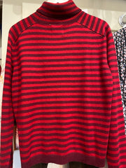 Jumper 1234 Narrow Stripe Cashmere Roll Collar - Burgundy & Dull Red