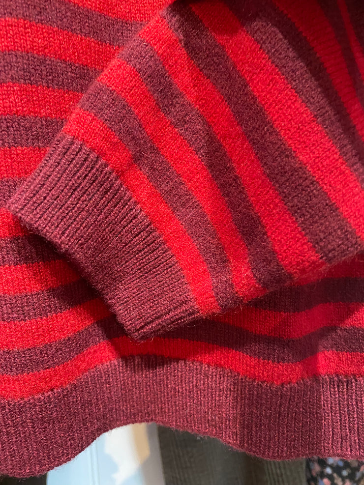 Jumper 1234 Narrow Stripe Cashmere Roll Collar - Burgundy & Dull Red
