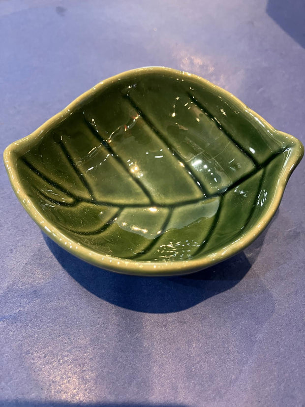 Mini Stoneware Leaf Dish - Green