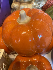 Medium Ceramic Pumpkin Ornament - Orange