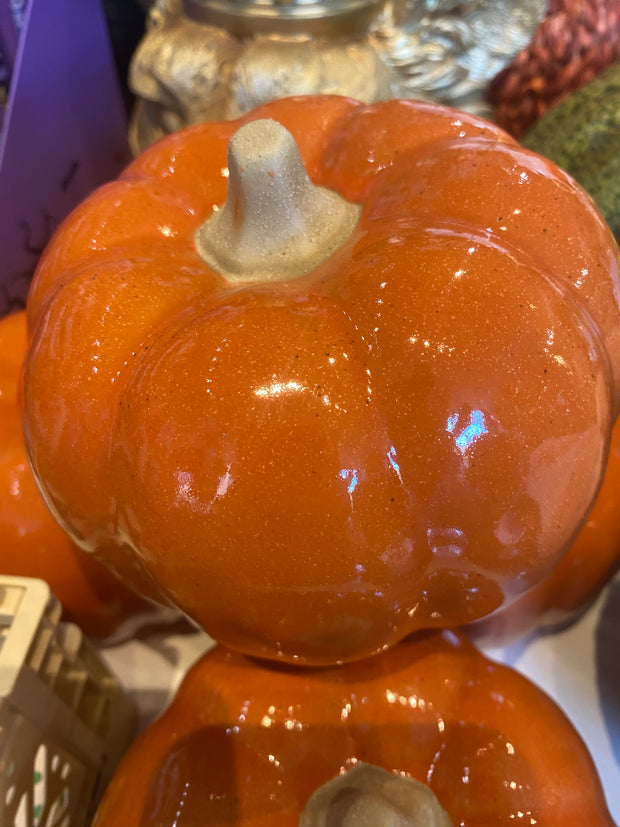 Medium Ceramic Pumpkin Ornament - Orange