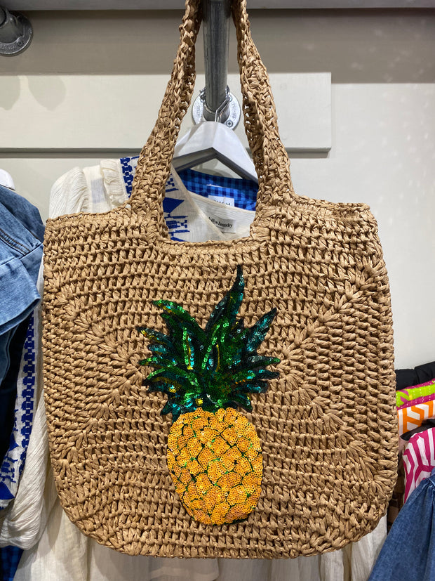 Sequin Pineapple Straw Bag