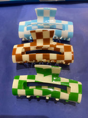 Boxy Hair Clips - Chequered