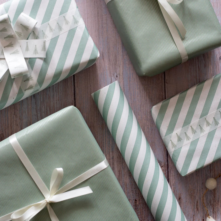 Recycled 5m Roll of Wrapping Paper - Green Stripe