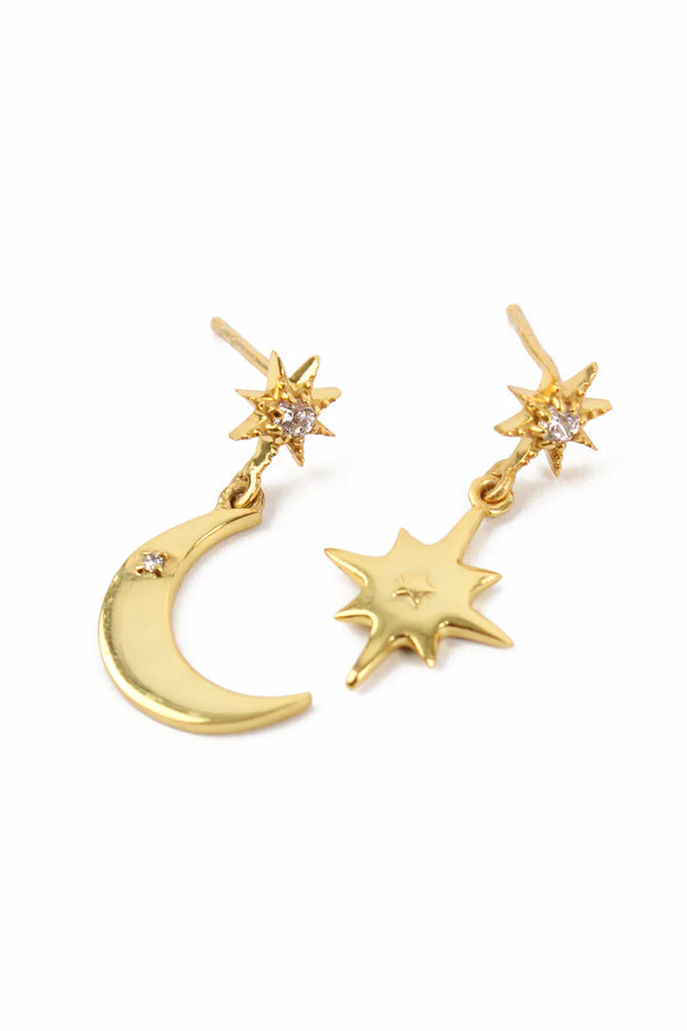 My Doris Gold Star & Moon Odd Drop Earrings