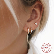 Rachel Drop Hoop Earrings in Silver or Gold