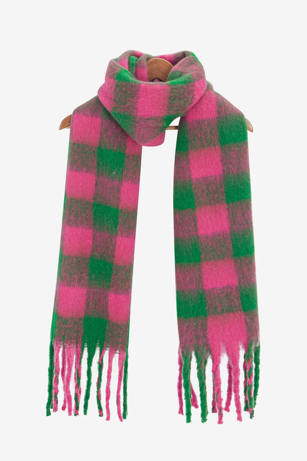 Joey Chequered Pink & Green Scarf