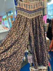 Wide Leg Waisted Flower Trousers