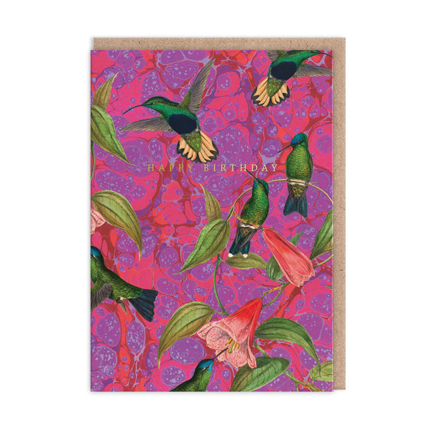 Marble Humming Birds Birthday Card