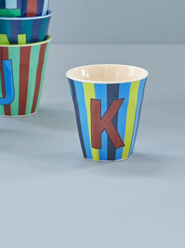 Rice Initial Alphabet Melamine Cups - Blue/Green Stripes