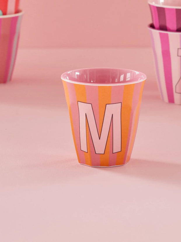 Rice Initial Alphabet Melamine Cups - Pink/Orange Stripes