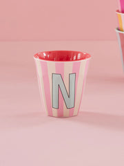 Rice Initial Alphabet Melamine Cups - Pink/Orange Stripes