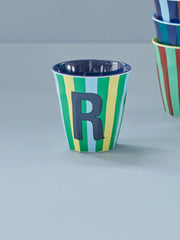 Rice Initial Alphabet Melamine Cups - Blue/Green Stripes