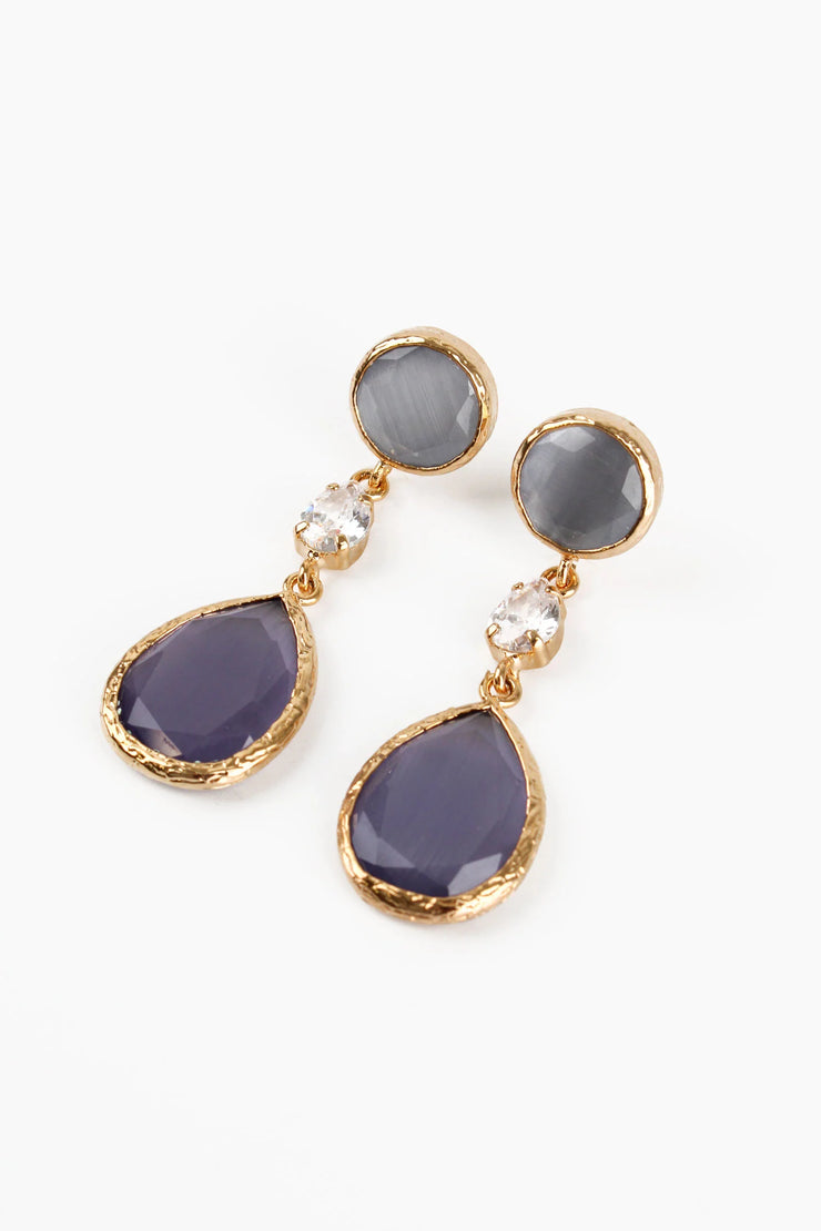 My Doris Grey Lilac Stone Triple Drop Earrings