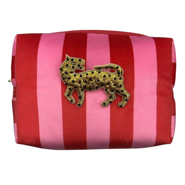 Sixton Large Pink Make-Up Bag with Leopard Pin