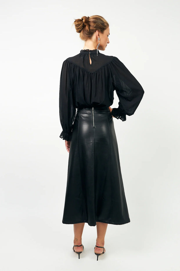 Lollys Laundry Lazise Faux Black Leather Maxi Skirt
