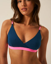 Stripe & Stare Crossover Bra - Midnight Neon Pink