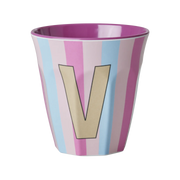 Rice Initial Alphabet Melamine Cups - Pink/Orange Stripes