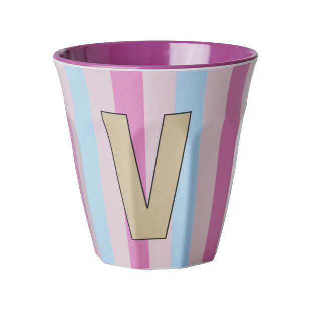 Rice Initial Alphabet Melamine Cups - Pink/Orange Stripes