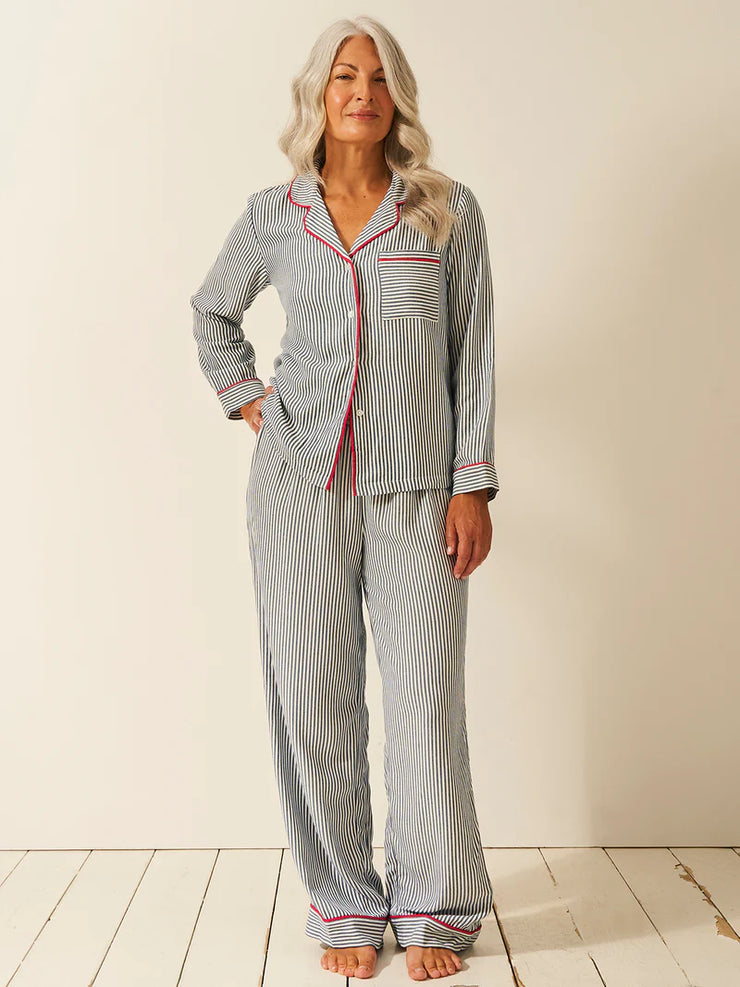 Stripe & Stare Long Sleeve Pyjama Top - Midnight Sunday