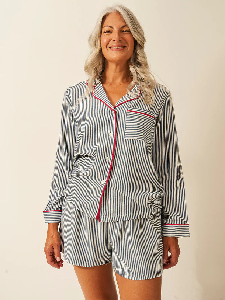 Stripe & Stare Long Sleeve Pyjama Top - Midnight Sunday