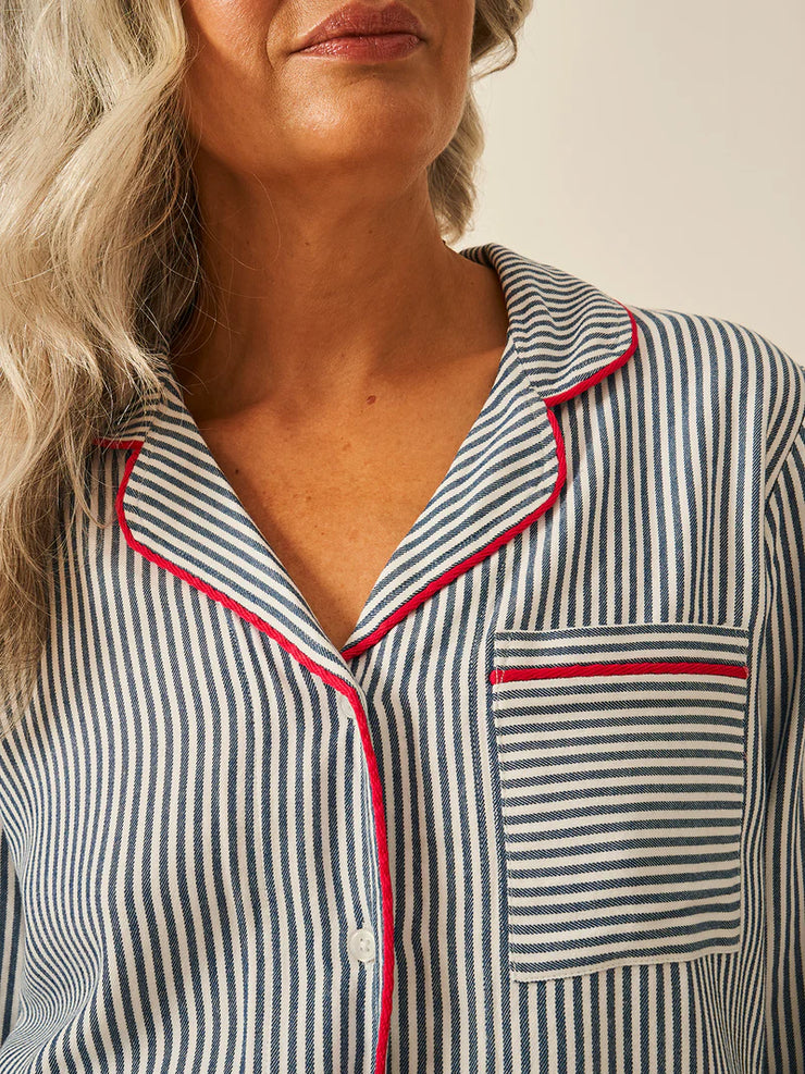 Stripe & Stare Long Sleeve Pyjama Top - Midnight Sunday