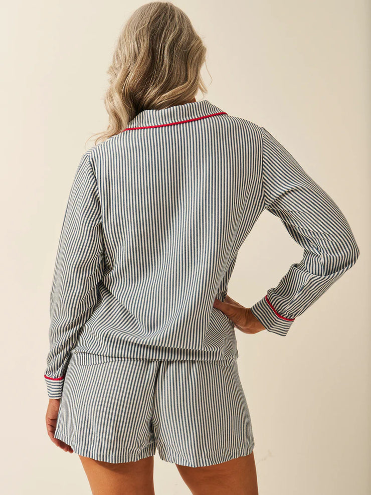 Stripe & Stare Long Sleeve Pyjama Top - Midnight Sunday