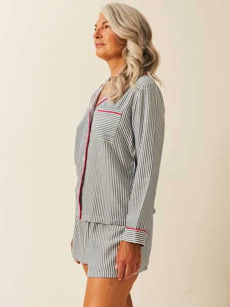 Stripe & Stare Long Sleeve Pyjama Top - Midnight Sunday