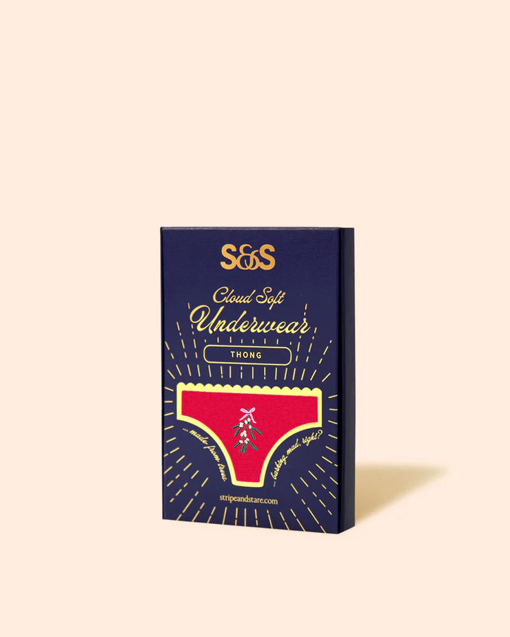 Stripe & Stare Single Thong - Mistletoe Embroidery