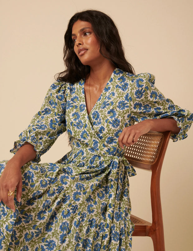 Nobody's Child Blue & Green Printed Luna Midi Dress