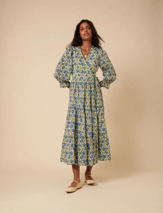 Nobody's Child Blue & Green Printed Luna Midi Dress