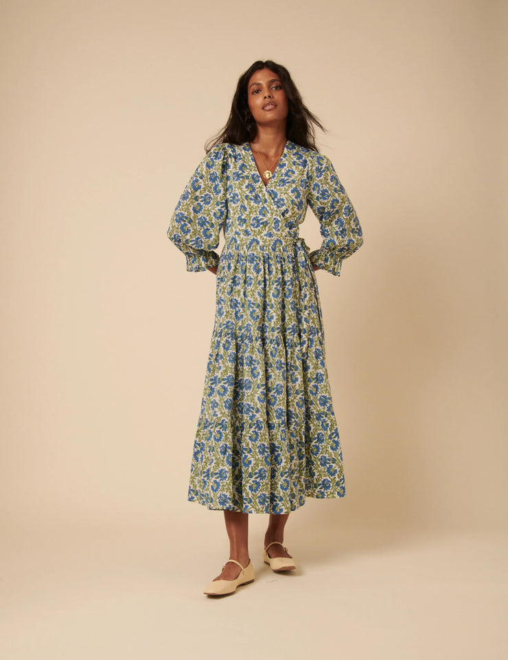 Nobody's Child Blue & Green Printed Luna Midi Dress