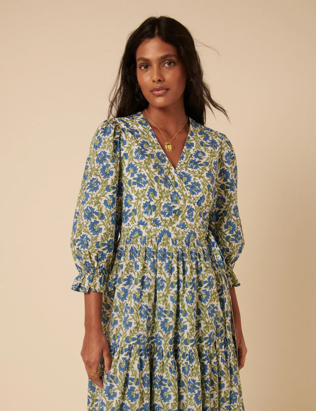 Nobody's Child Blue & Green Printed Luna Midi Dress