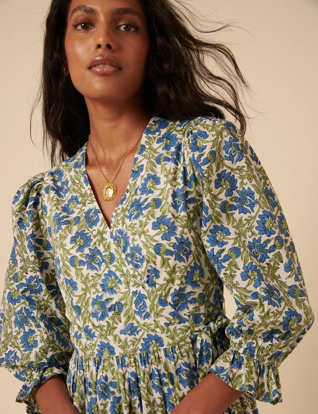 Nobody's Child Blue & Green Printed Luna Midi Dress