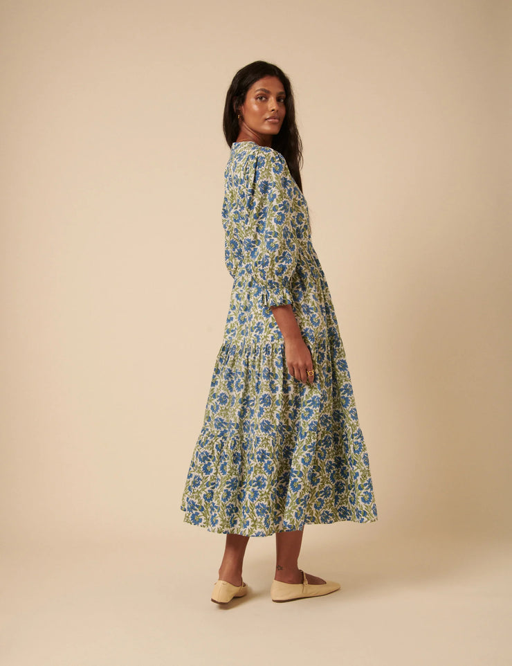 Nobody's Child Blue & Green Printed Luna Midi Dress